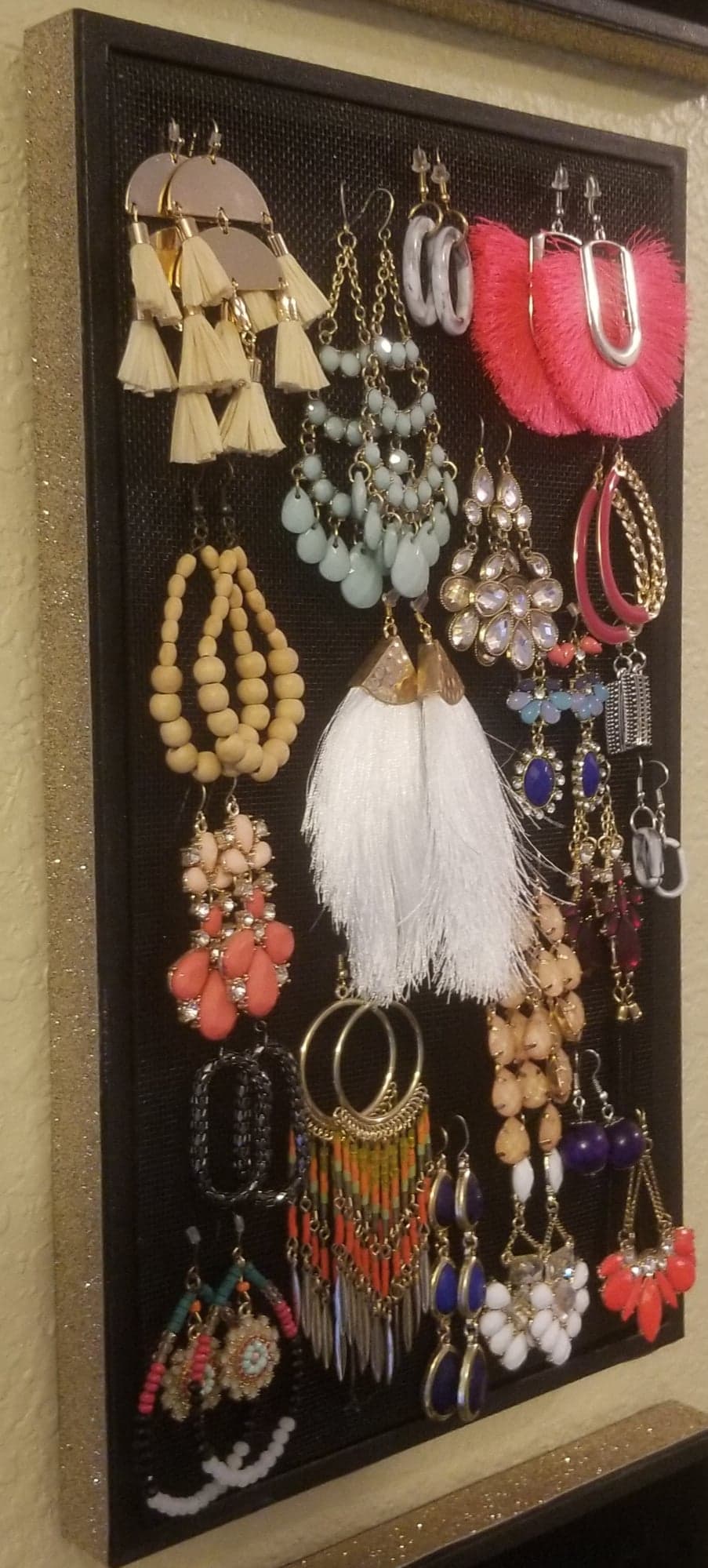 Champagne Hanging Earring Holder, Framed Earring Hanger, Hanging Jewelry  Organizer, Wall Earring Display Frame, Earring Holder Frame 